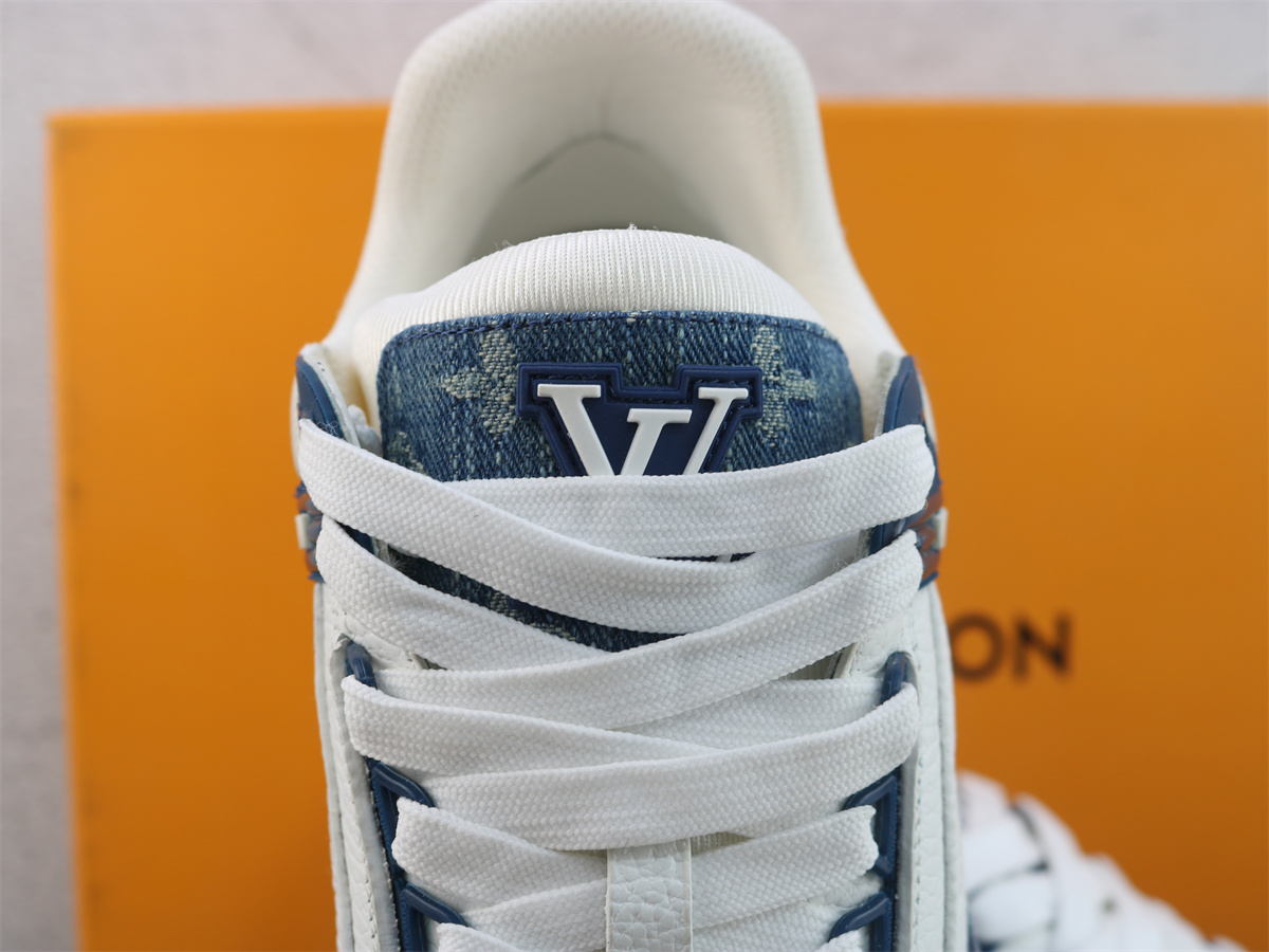 LV Trainer Sneaker White Blue Monogram denim